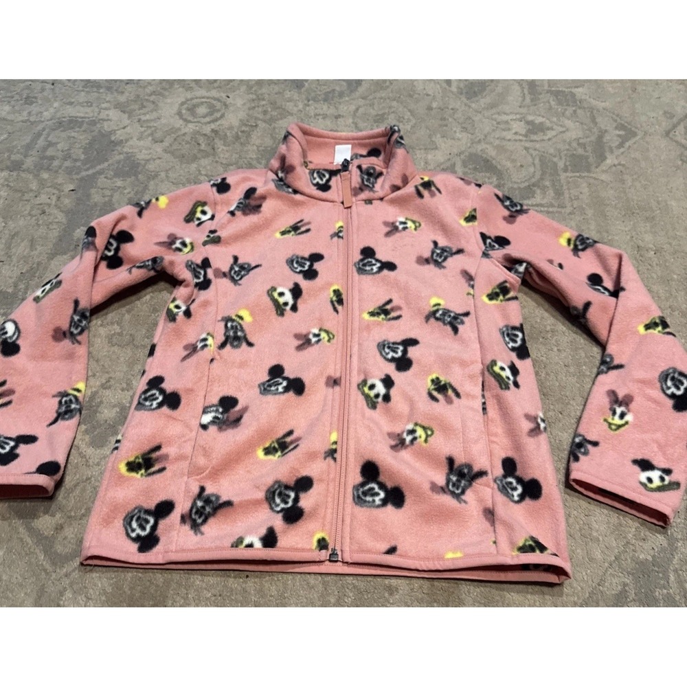 Amazon Disney Mickey Mouse Donald Zip Fleece Jacket Pink Girls Youth Large 9 Yrs